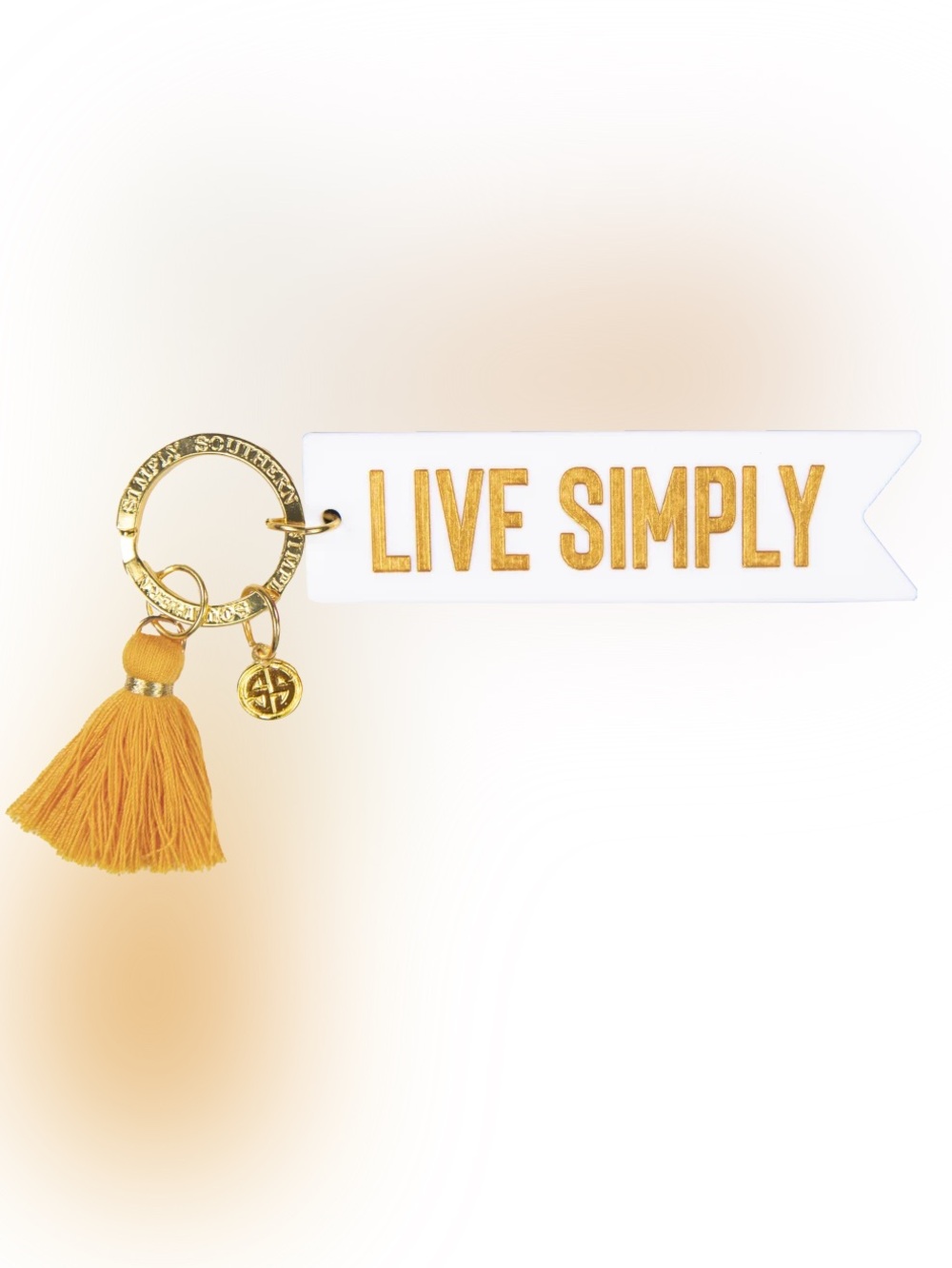 Simply Southern White and Gold "Live Simply" Keychain with Mustard Tassel